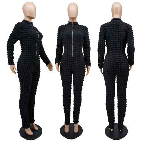 Women's winter solid color zippered collar foam cloth jumpsuit