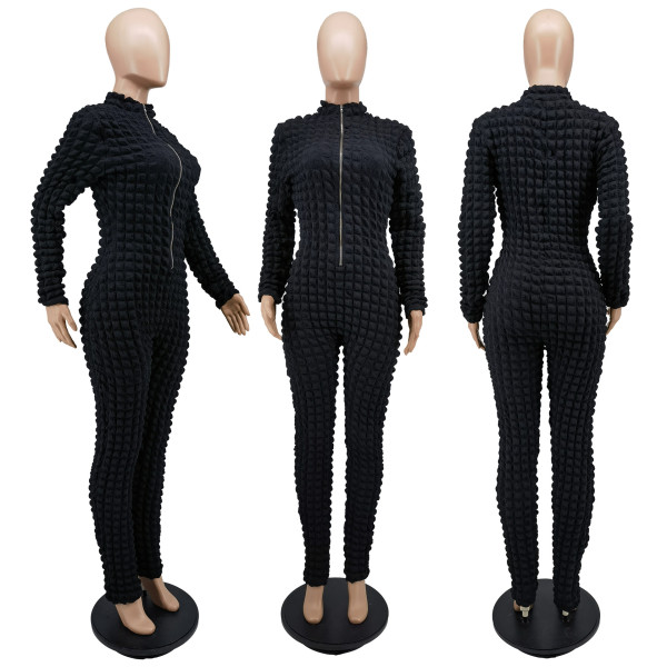 Women's winter solid color zippered collar foam cloth jumpsuit