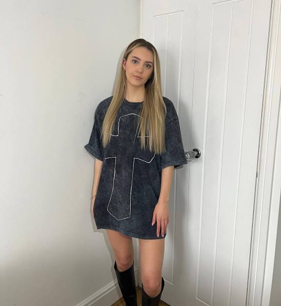 Casual Crew Neck Fashion Cross Print Short Sleeve T-shirt Top
