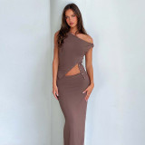 Solid Sleeveless One Shoulder Fashion Irregular Split Women's Top