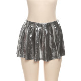 Fashion Sexy Short Pleated Skirt Bright Reflective Skirt