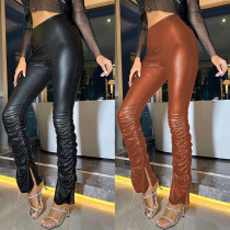 Leather pants stack pants High waist pants PU leather pants Sexy tight bright pants