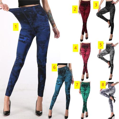 Denim leggings Women's multicolored hip lifting capris