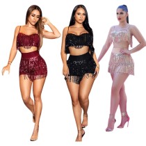 Sexy sequin tassel two-piece nightclub style sequin set Sexy sequin tassel two-piece nightclub style sequin set