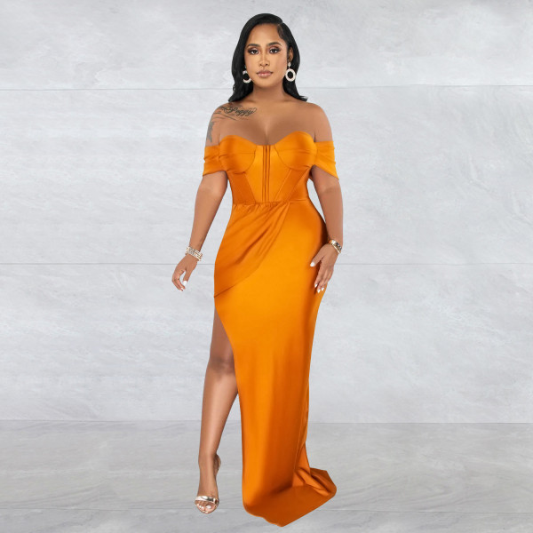 Fashion Women's Solid Color Bra Sleeveless Waist Wrap Long Dress