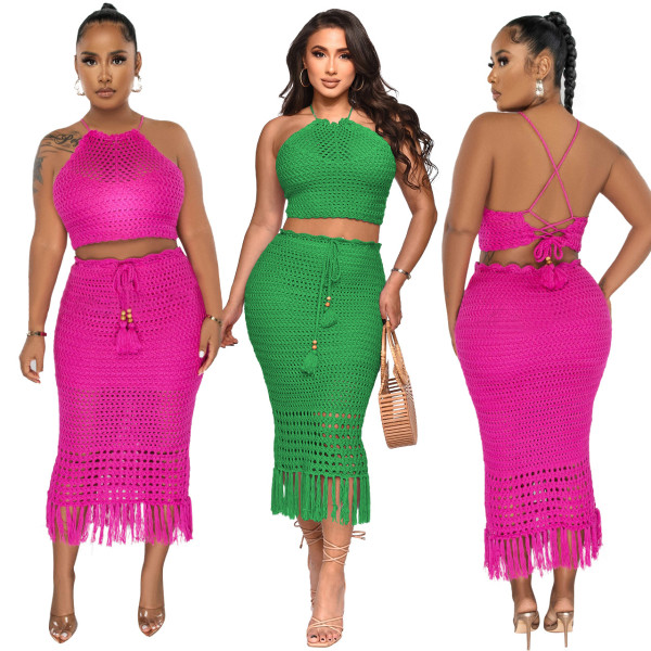 Sexy Fashion Open Back Strap Two Piece Set