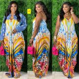 Women's tie dyed multicolored printed suspender loose fitting dress