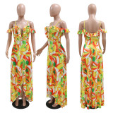 Sexy V-Neck Strap Irregular Print Dress