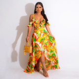 Sexy V-Neck Strap Irregular Print Dress