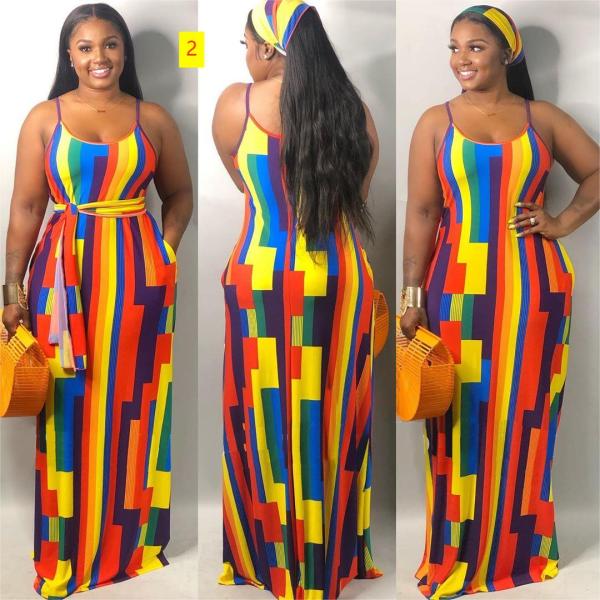 Women's tie dyed multicolored printed suspender loose fitting dress