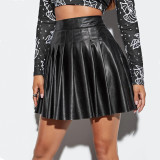 Pleated skirt Sexy short skirt PU leather short skirt
