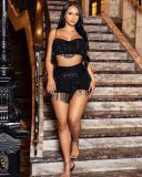 Sexy sequin tassel two-piece nightclub style sequin set