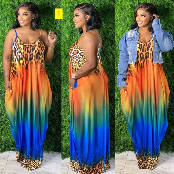 Women's tie dyed multicolored printed suspender loose fitting dress
