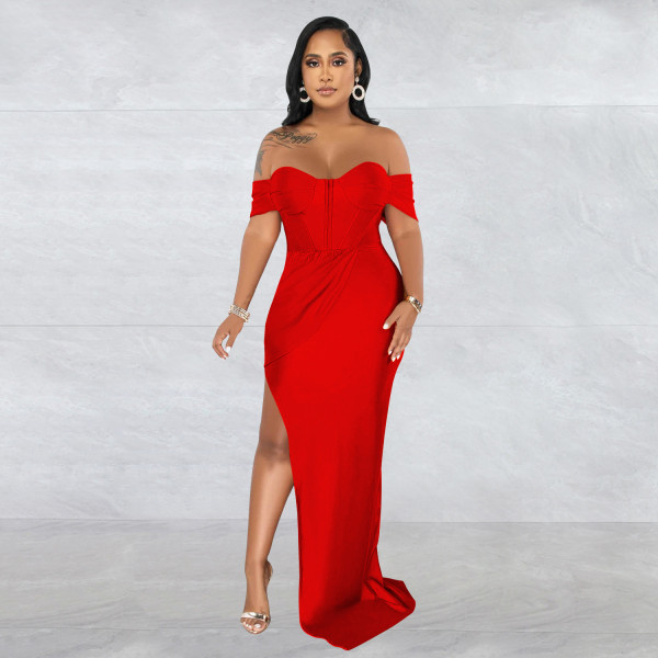 Fashion Women's Solid Color Bra Sleeveless Waist Wrap Long Dress