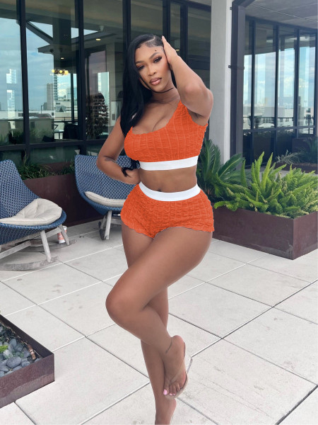 Casual popcorn fabric sleeveless two-piece set