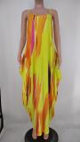 Women's tie dyed multicolored printed suspender loose fitting dress