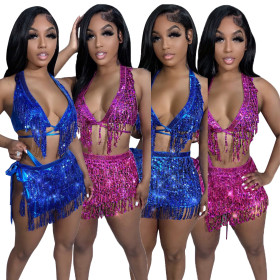 Women's sexy sequin beach skirt 3-piece swimsuit