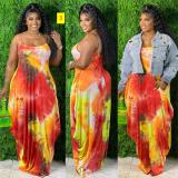 Women's tie dyed multicolored printed suspender loose fitting dress