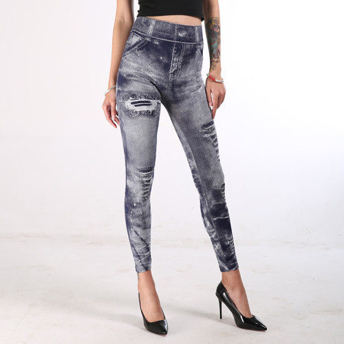 Denim leggings Women's multicolored hip lifting capris
