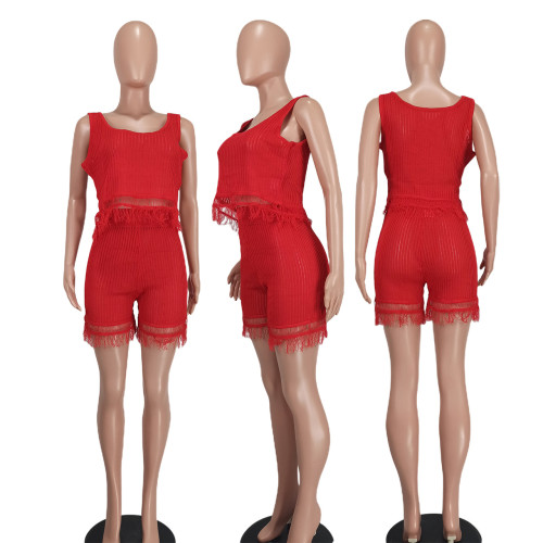 Fashion casual knitting small tassel two-piece set