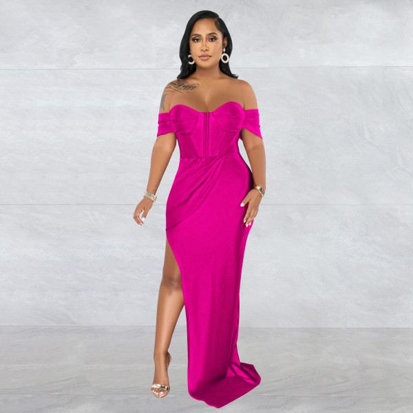 Fashion Women's Solid Color Bra Sleeveless Waist Wrap Long Dress