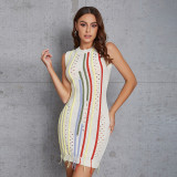 Fashion tassel sleeveless slim sexy slim fitting patchwork wool dress