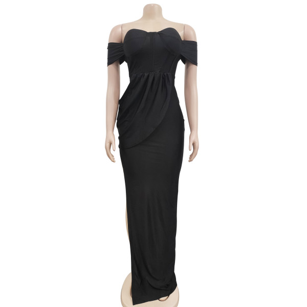 Fashion Women's Solid Color Bra Sleeveless Waist Wrap Long Dress
