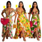Sexy V-Neck Strap Irregular Print Dress