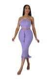 Women's fringe fishing net knitted casual two-piece set