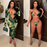 Sexy digital printed swimsuit cape bikini 3-piece set