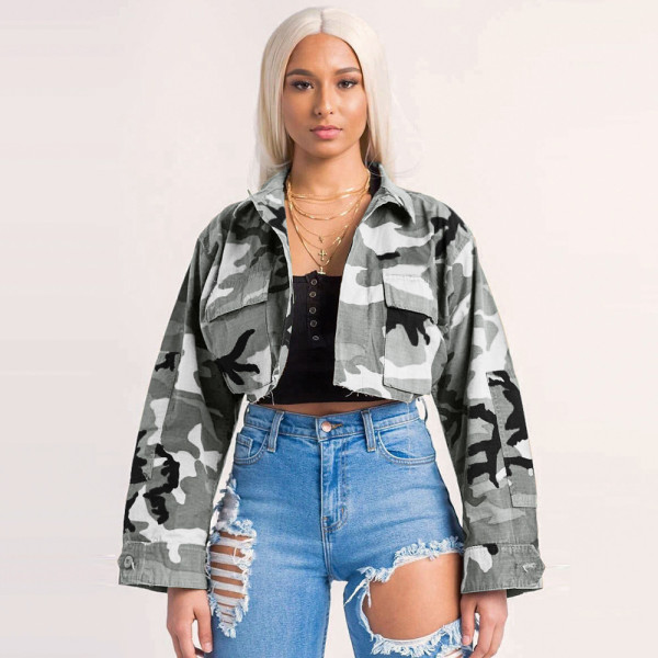 Camo Print Large Pocket Polo Short Coat