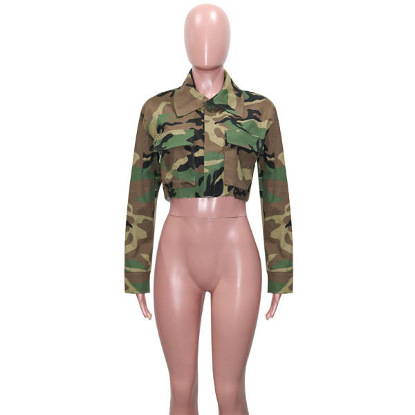 Camo Print Large Pocket Polo Short Coat