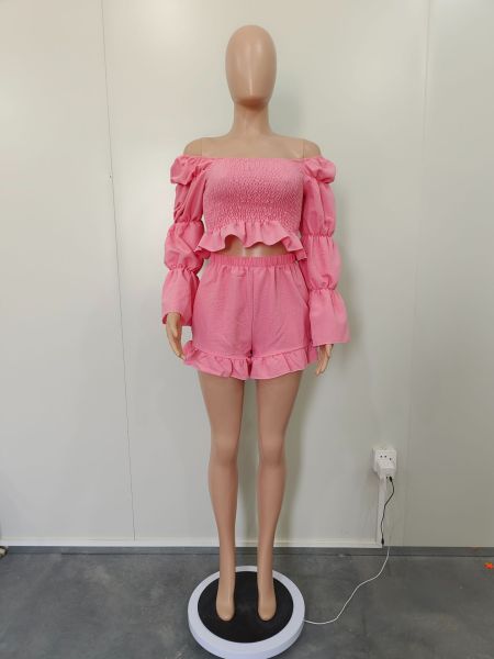 Sexy Women's Top Tied Up Pile Sleeve Pleated Set Available in Four Colors