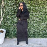 Women's Wholesale Casual Round Neck Long Sleeve Fur Dress Medium Length Dress Women Multi Color