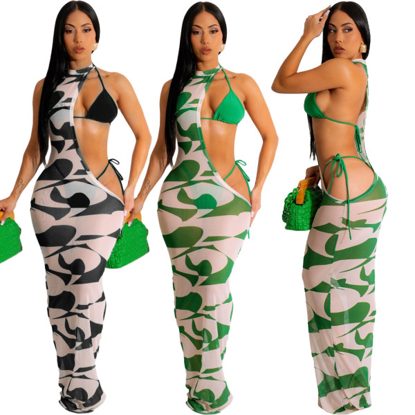 Fashion Irregular One Shoulder Mesh Sandwich 3-piece Set