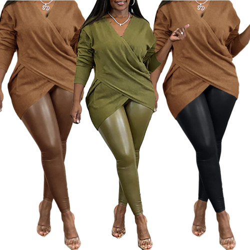 Fashion High Waist Slightly Elastic Leather Pants and Leggings
