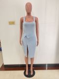 Fashion Women's Pit Stripe One Piece Top Wrapped Skirt Two Piece Set