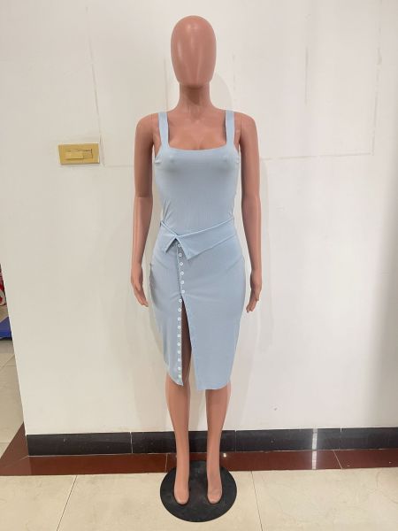Fashion Women's Pit Stripe One Piece Top Wrapped Skirt Two Piece Set