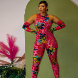 Sexy printed bodysuit with hand sleeve nightclub outfit