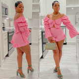 Sexy Women's Top Tied Up Pile Sleeve Pleated Set Available in Four Colors