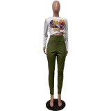 Fashion High Waist Slightly Elastic Leather Pants and Leggings