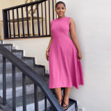 Temperament Commuter Short Sleeve Solid Color Dress