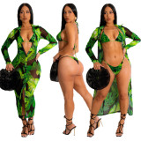 Sexy digital printed swimsuit cape bikini 3-piece set