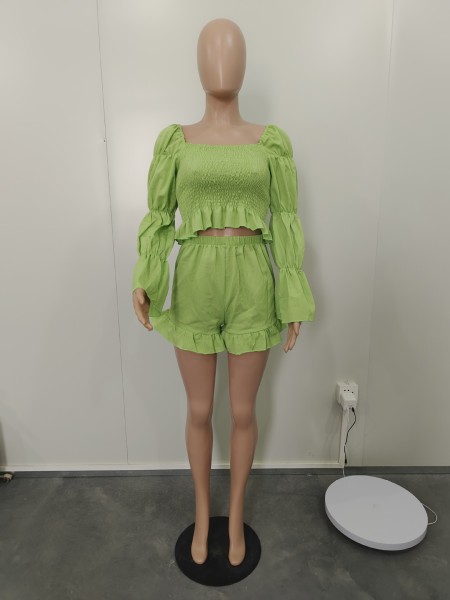 Sexy Women's Top Tied Up Pile Sleeve Pleated Set Available in Four Colors