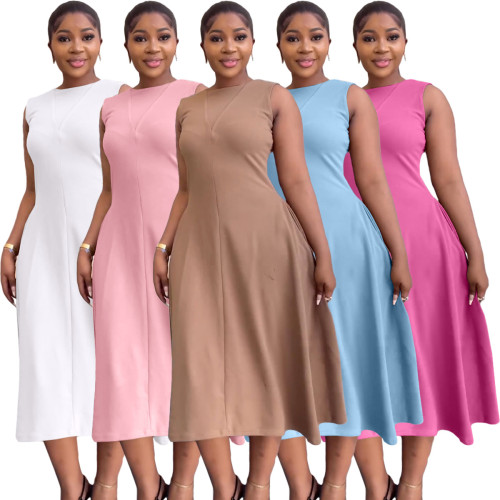 Temperament Commuter Short Sleeve Solid Color Dress