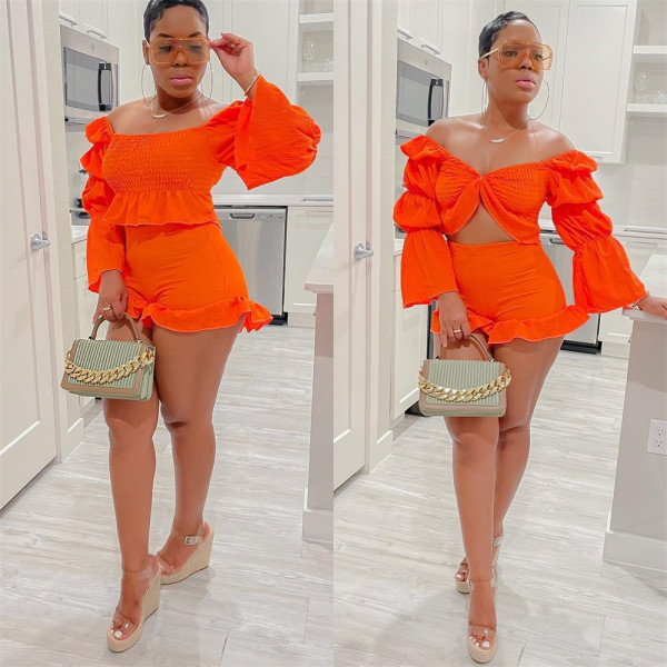 Sexy Women's Top Tied Up Pile Sleeve Pleated Set Available in Four Colors