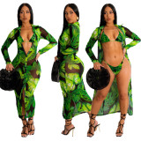 Sexy digital printed swimsuit cape bikini 3-piece set