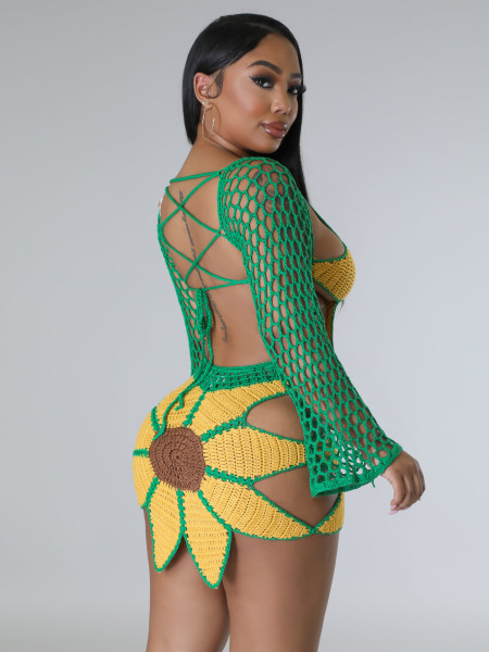 Women's beach suit Sexy hand crocheted sunflower fashion suit