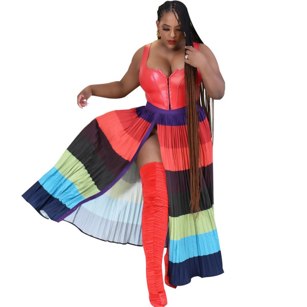 Fashion contrast pleated skirt
