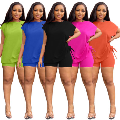 Casual Fashion Round Neck Multi Color Two Piece Set